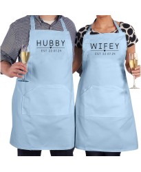 Wifey Hubby Custom Text Wedding Date Anniversary Lovebirds Printed Unisex Adult Apron